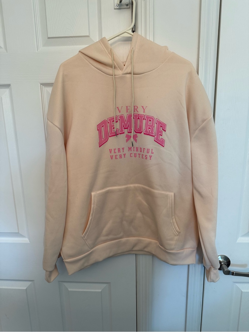 Cream-Pink Graphic Hoodie - Cozy Pullover Sweatshirt